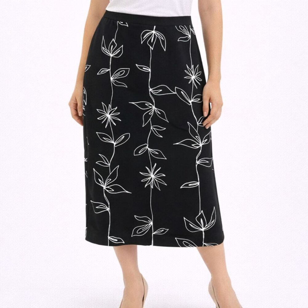 Alfani Black Floral Midi Casual Skirt S